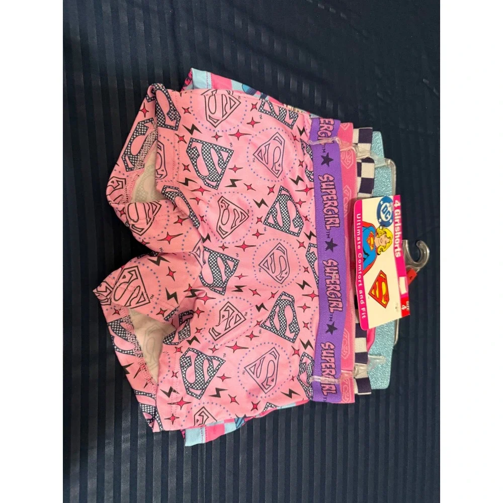 DC Comics Supergirl 4 Pack Girls Athletic Girlshorts Underwear Pink Blue Size 4